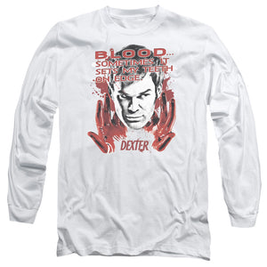 AN OFFCIALLY LICENSED DEXTER BLOOD MEN'S LONG SLEEVE T-SHIRT WHITE