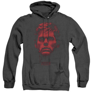 AN OFFCIALLY LICENSED DEXTER BLOODY FACE ADULT UNISEX HEATHER PULLOVER HOODIE BLACK