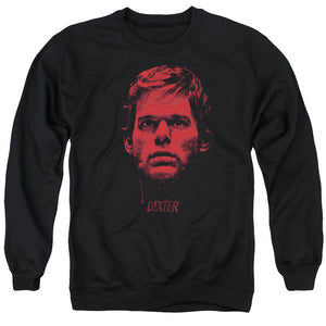AN OFFCIALLY LICENSED DEXTER BLOODY FACE ADULT UNISEX CREWNECK SWEATSHIRT BLACK