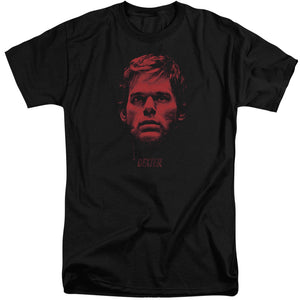 AN OFFCIALLY LICENSED DEXTER BLOODY FACE MEN'S TALL FIT T-SHIRT BLACK