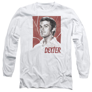AN OFFCIALLY LICENSED DEXTER POSTER MEN'S LONG SLEEVE T-SHIRT WHITE