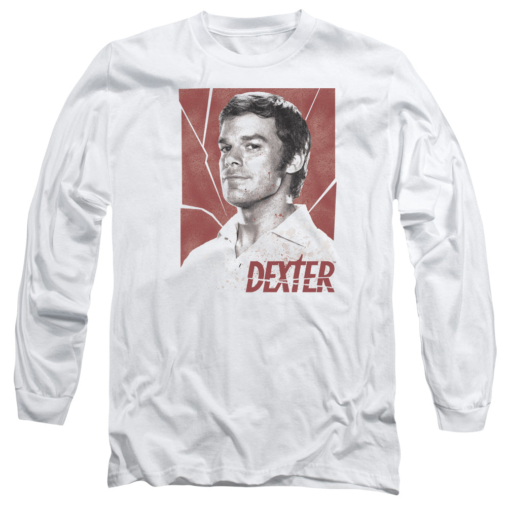 AN OFFCIALLY LICENSED DEXTER POSTER MEN'S LONG SLEEVE T-SHIRT WHITE