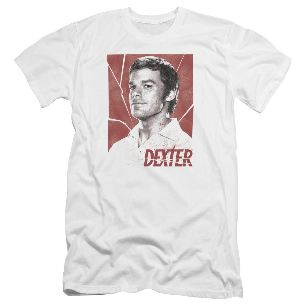 AN OFFCIALLY LICENSED DEXTER POSTER MEN'S PREMIUM SLIM FIT T-SHIRT WHITE