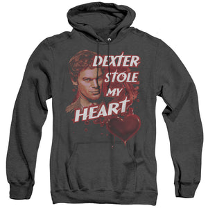AN OFFCIALLY LICENSED DEXTER BLOODY HEART ADULT UNISEX HEATHER PULLOVER HOODIE BLACK