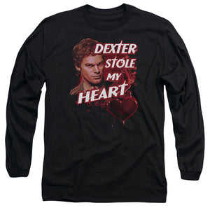 AN OFFCIALLY LICENSED DEXTER BLOODY HEART MEN'S LONG SLEEVE T-SHIRT BLACK