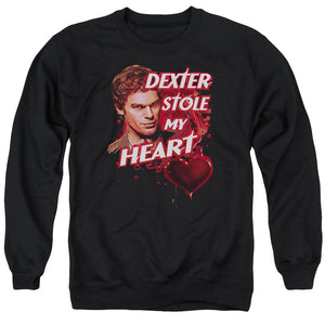 AN OFFCIALLY LICENSED DEXTER BLOODY HEART ADULT UNISEX CREWNECK SWEATSHIRT BLACK