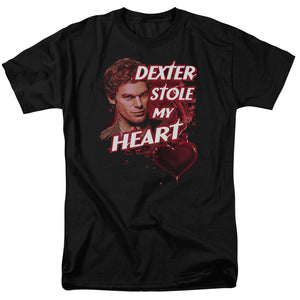 AN OFFCIALLY LICENSED DEXTER BLOODY HEART MEN'S REGULAR FIT T-SHIRT BLACK