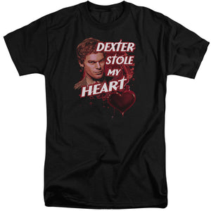 AN OFFCIALLY LICENSED DEXTER BLOODY HEART MEN'S TALL FIT T-SHIRT BLACK