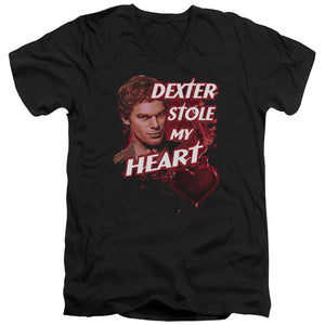 AN OFFCIALLY LICENSED DEXTER BLOODY HEART MEN'S V-NECK T-SHIRT BLACK