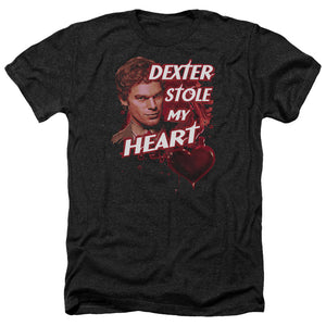 AN OFFCIALLY LICENSED DEXTER BLOODY HEART MEN'S HEATHER T-SHIRT CHARCOAL