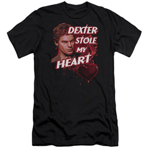 AN OFFCIALLY LICENSED DEXTER BLOODY HEART MEN'S PREMIUM SLIM FIT T-SHIRT BLACK