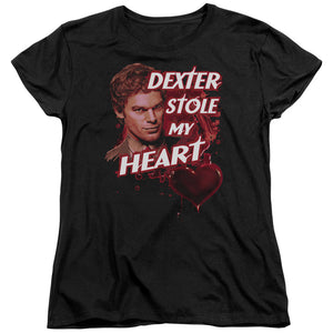 AN OFFCIALLY LICENSED DEXTER BLOODY HEART WOMEN'S REGULAR FIT T-SHIRT BLACK