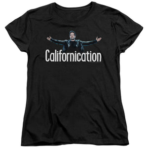 AN OFFCIALLY LICENSED CALIFORNICATION OUTSTRETCHED WOMEN'S REGULAR FIT T-SHIRT BLACK