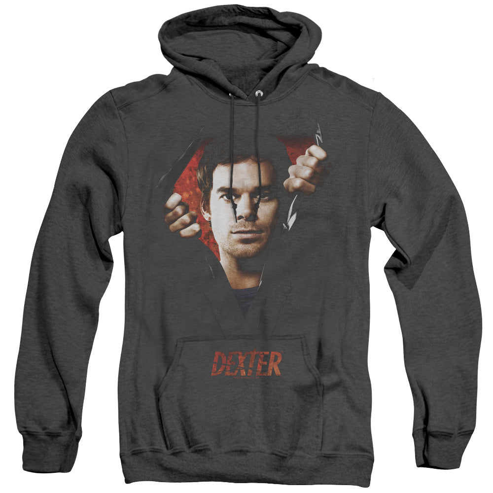 AN OFFCIALLY LICENSED DEXTER BODY BAD ADULT UNISEX HEATHER PULLOVER HOODIE BLACK