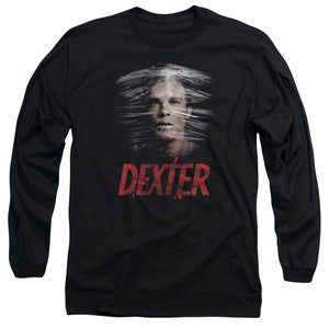 AN OFFCIALLY LICENSED DEXTER PLASTIC WRAP MEN'S LONG SLEEVE T-SHIRT BLACK