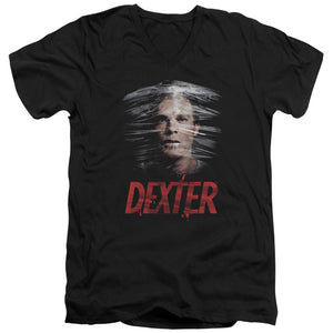 AN OFFCIALLY LICENSED DEXTER PLASTIC WRAP MEN'S V-NECK T-SHIRT BLACK