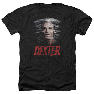 AN OFFCIALLY LICENSED DEXTER PLASTIC WRAP MEN'S HEATHER T-SHIRT CHARCOAL