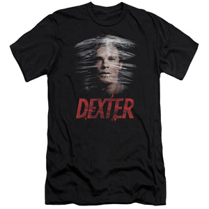 AN OFFCIALLY LICENSED DEXTER PLASTIC WRAP MEN'S PREMIUM SLIM FIT T-SHIRT BLACK