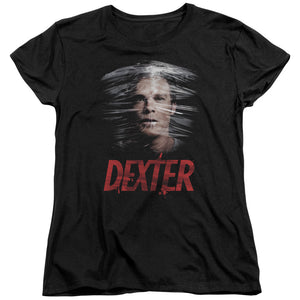 AN OFFCIALLY LICENSED DEXTER PLASTIC WRAP WOMEN'S REGULAR FIT T-SHIRT BLACK