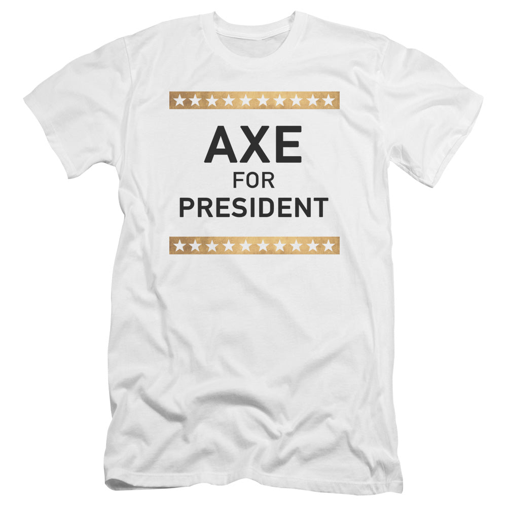 AN OFFCIALLY LICENSED BILLIONS AXE FOR PRESIDENT MEN'S PREMIUM SLIM FIT T-SHIRT WHITE