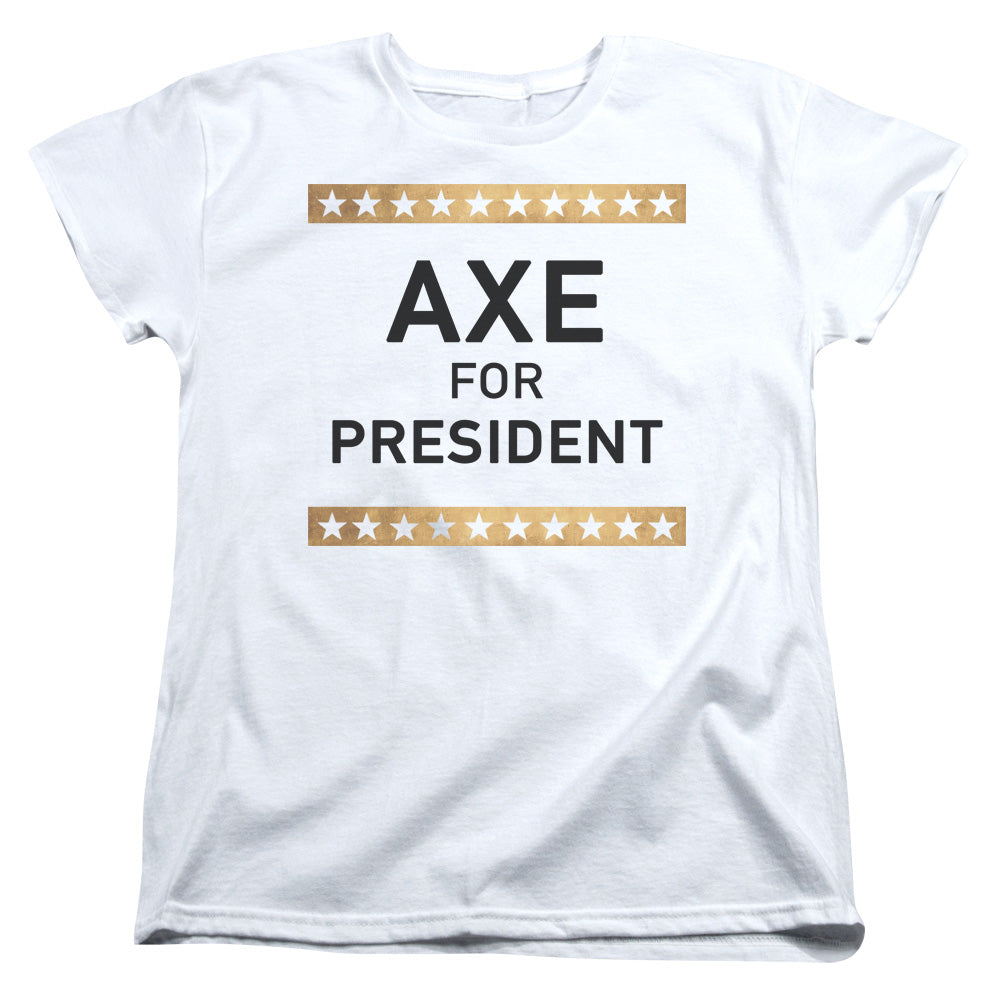 AN OFFCIALLY LICENSED BILLIONS AXE FOR PRESIDENT WOMEN'S REGULAR FIT T-SHIRT WHITE