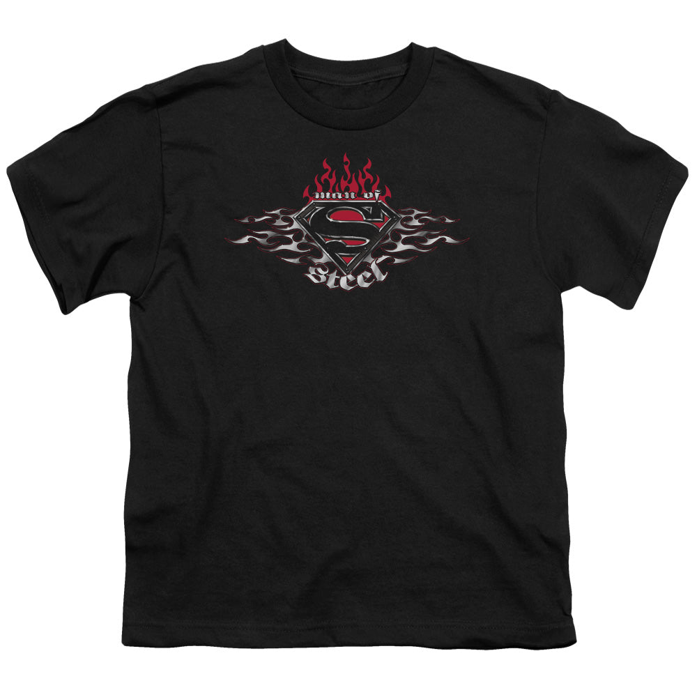 Superman Steel Flames Shield Licensed Kid's T-Shirt (Ages 4-7) SM-XL