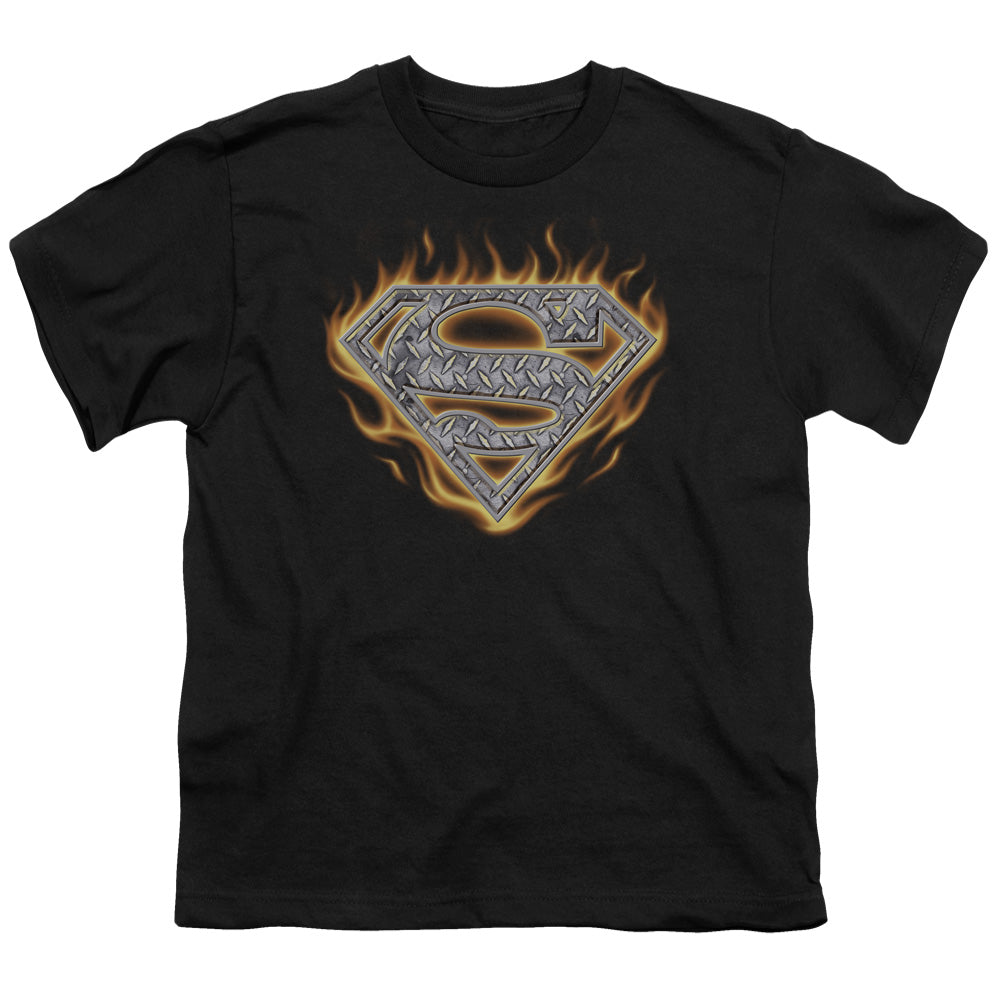 Superman Steel Fire Shield Licensed Kid's T-Shirt (Ages 4-7) XS-XL
