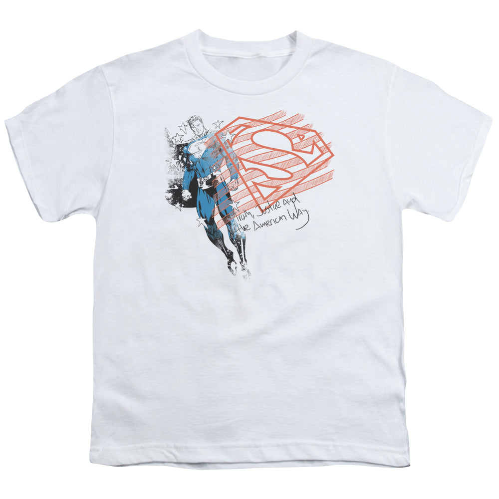 Superman Super American Flag Licensed Kid's T-Shirt (Ages 4-7) SM-XL