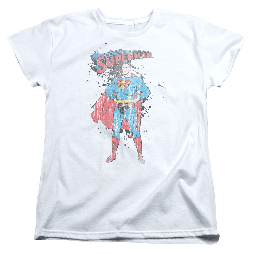 Superman Vintage Ink Splatter Licensed Women's T-Shirt Regular Fit SM
