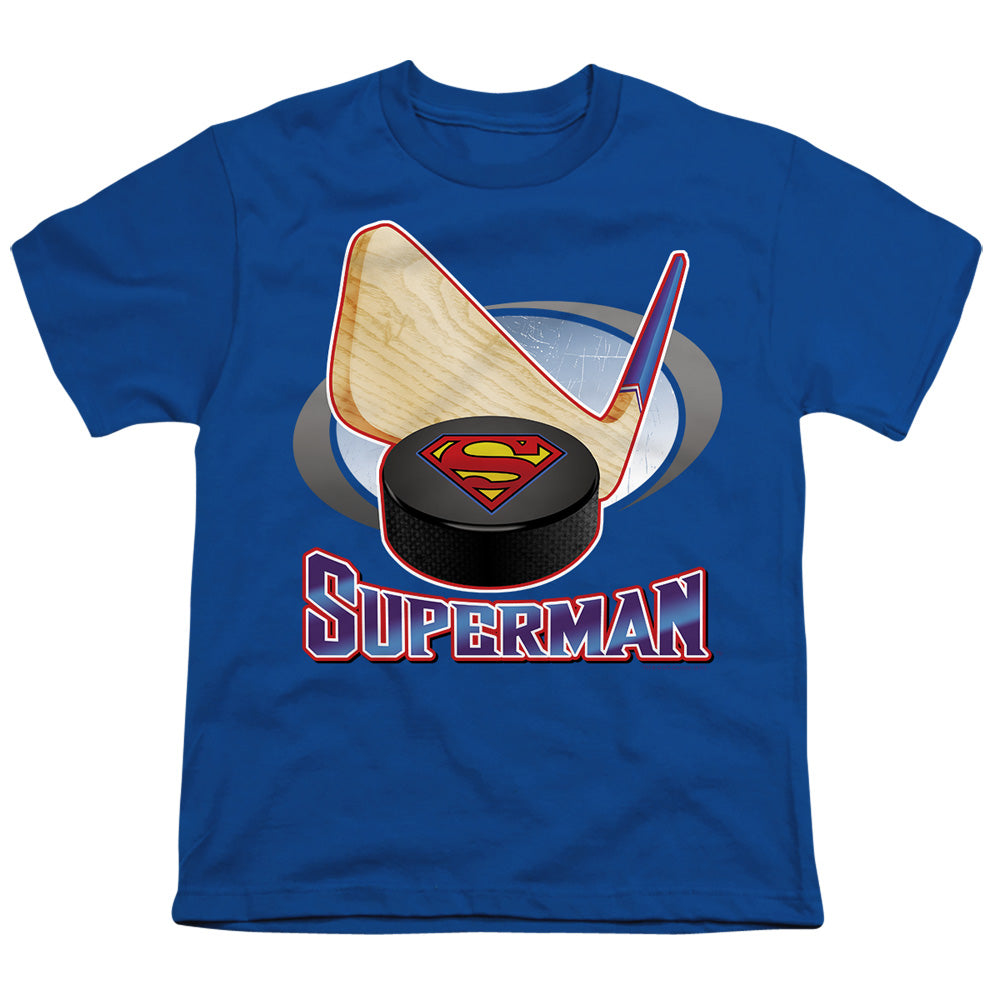Superman Hockey Stick Licensed Kid's T-Shirt (Ages 4-7) XS-XL