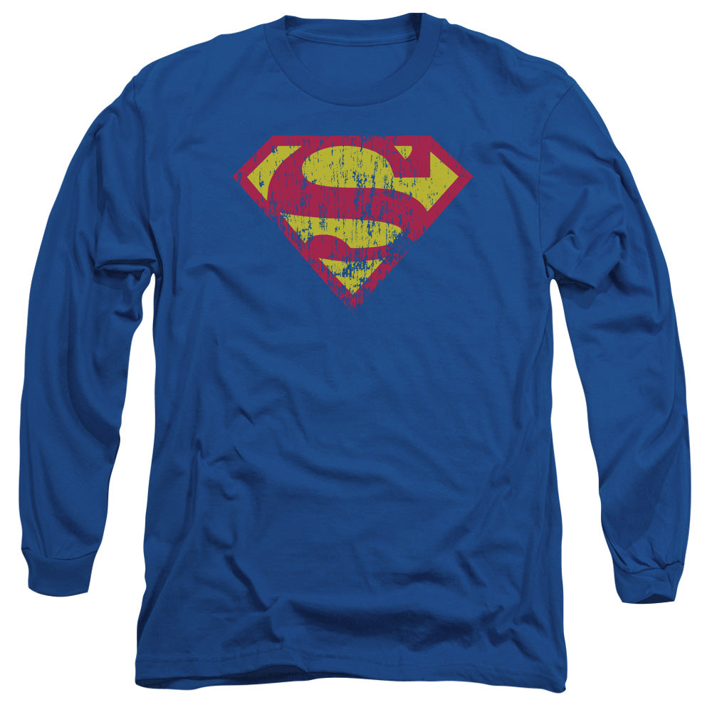 Superman Classic Logo Distressed Licensed Adult Unisex Long Sleeve T-Shirt SM-2X
