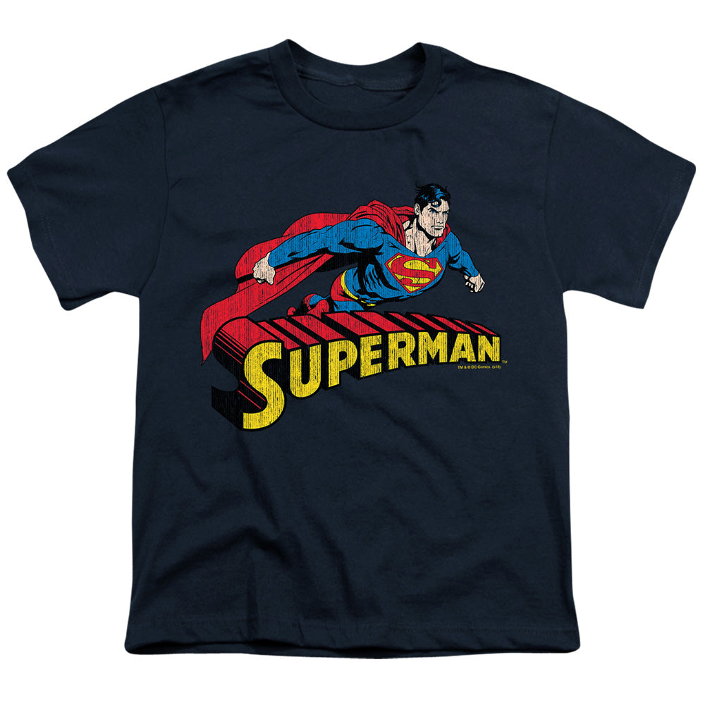 Superman Flying Over Licensed Kid's T-Shirt (Ages 4-7) XS-XL