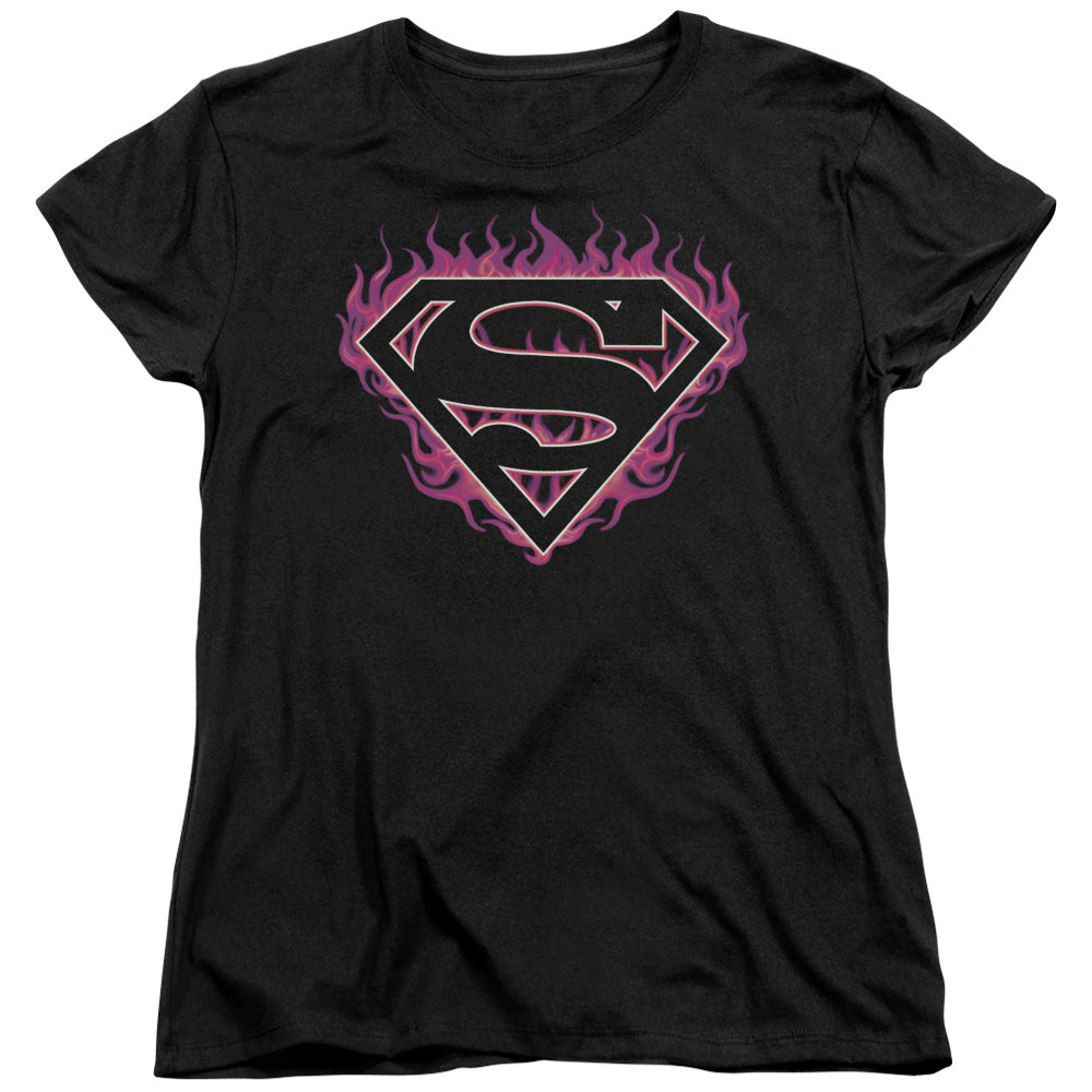 Superman Fuchsia Flames Licensed Women's T-Shirt Regular Fit SM-2X