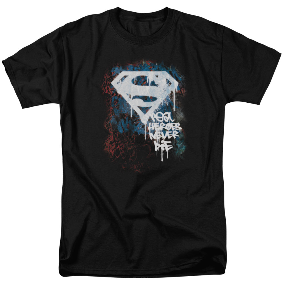 Superman Real Heroes Never Die Licensed Adult Unisex T-Shirt Regular Fit Tee