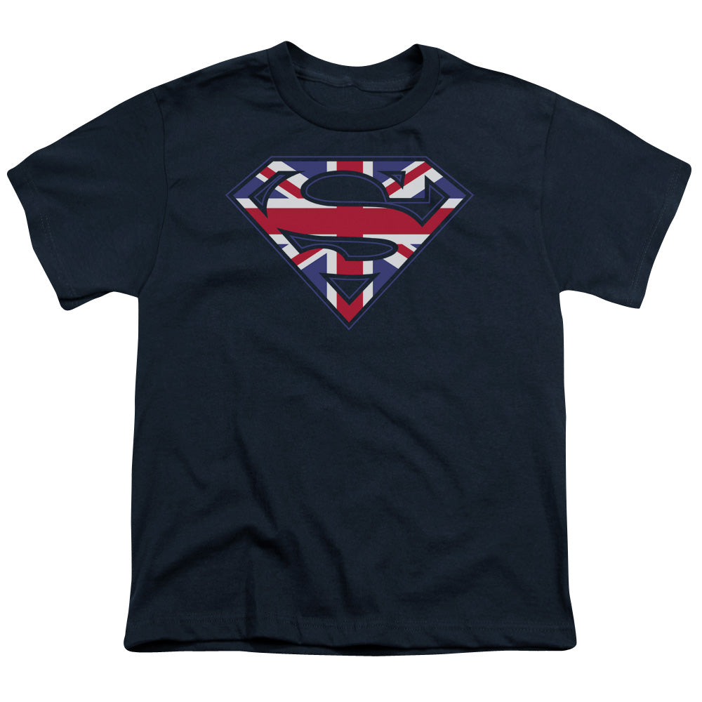 Superman Great Britian Shield Licensed Kid's T-Shirt (Ages 4-7) XS-XL