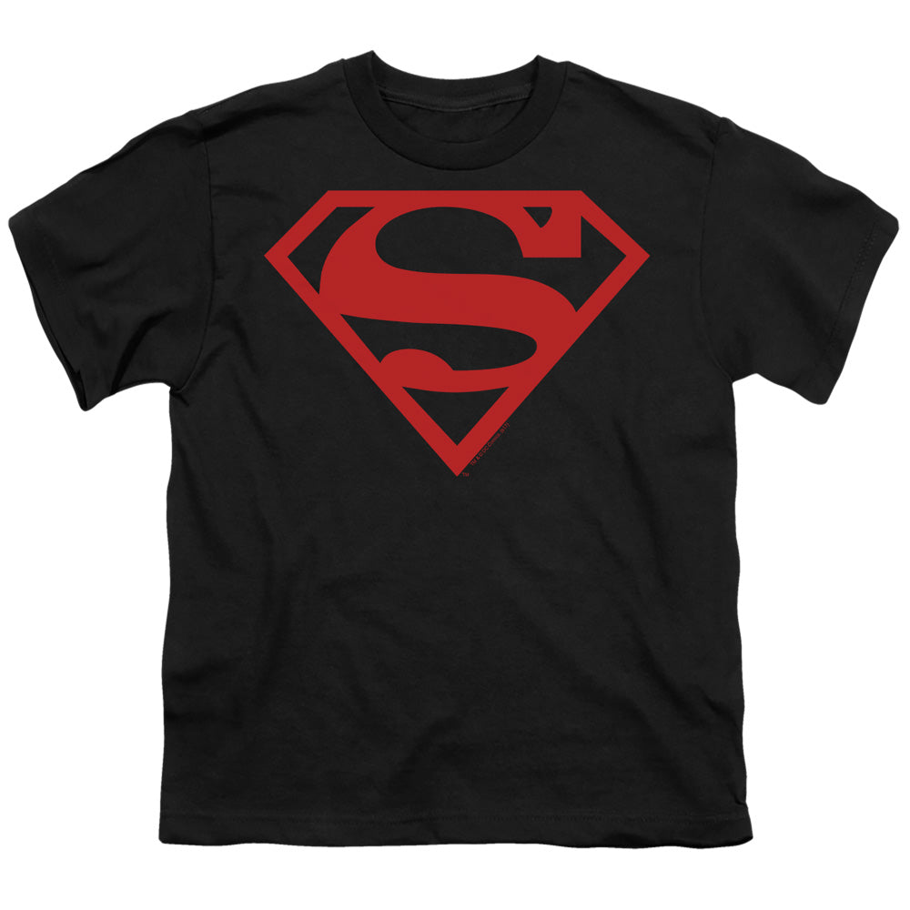 Superman Red On Black Shield Licensed Kid's T-Shirt (Ages 4-7) XS-XL