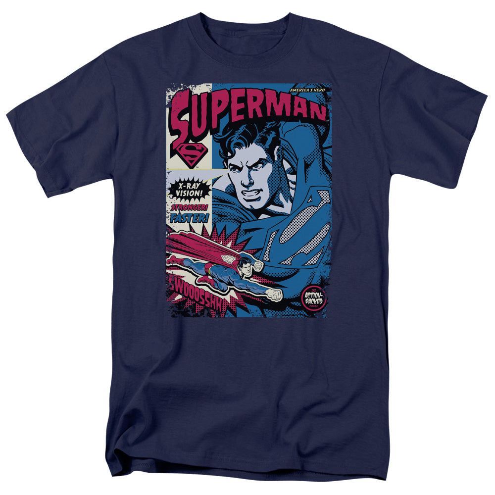 Superman Action Packed Licensed Adult Unisex T-Shirt Regular Fit Tee SM-3X