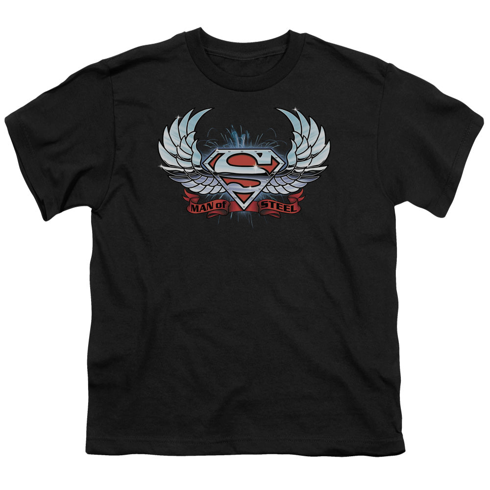 Superman Chrome Wings Shield Licensed Kid's T-Shirt (Ages 4-7) SM-XL