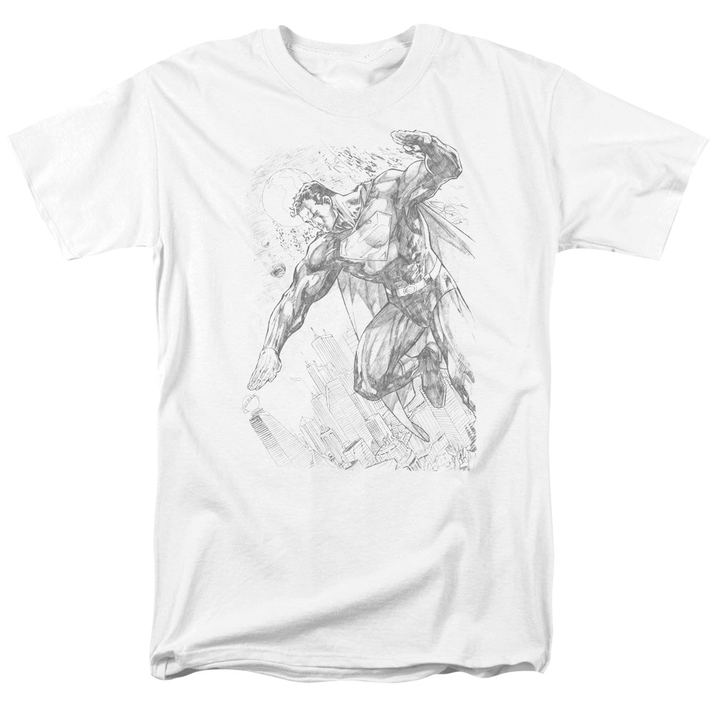 Superman Pencil City To Space Licensed Adult Unisex T-Shirt Regular Fit Tee
