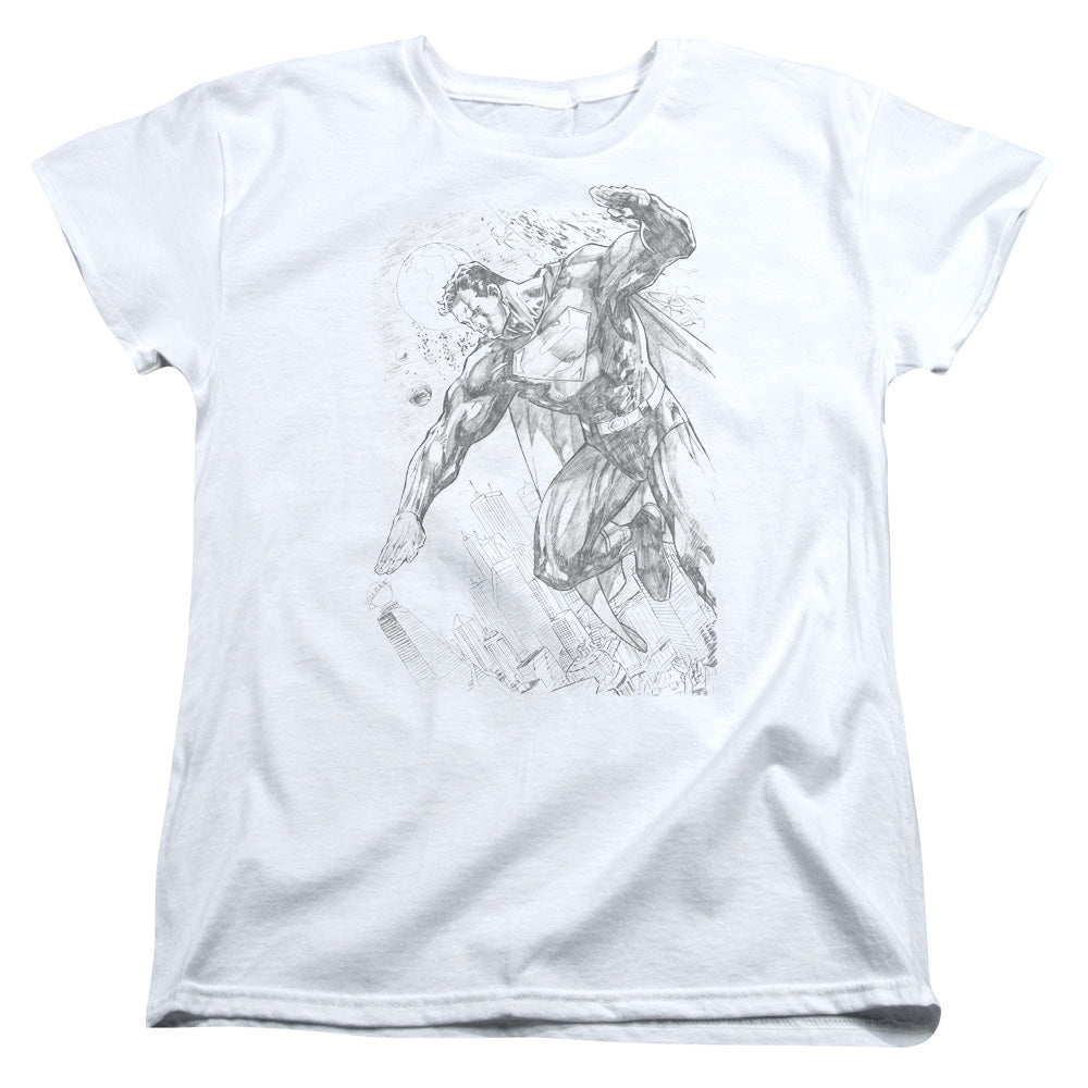 Superman Pencil City To Space Licensed Women's T-Shirt Regular Fit SM