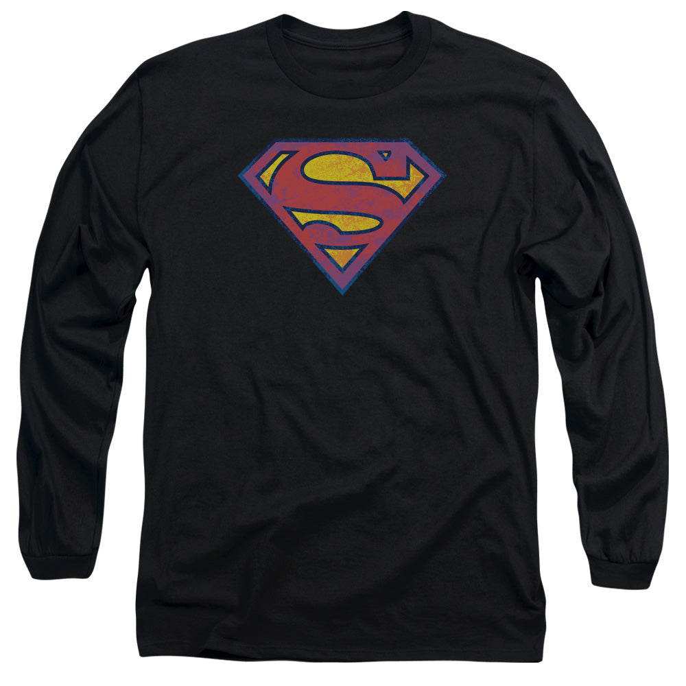 Superman Sm Neon Distress Logo Licensed Adult Unisex Long Sleeve T-Shirt LG-2X