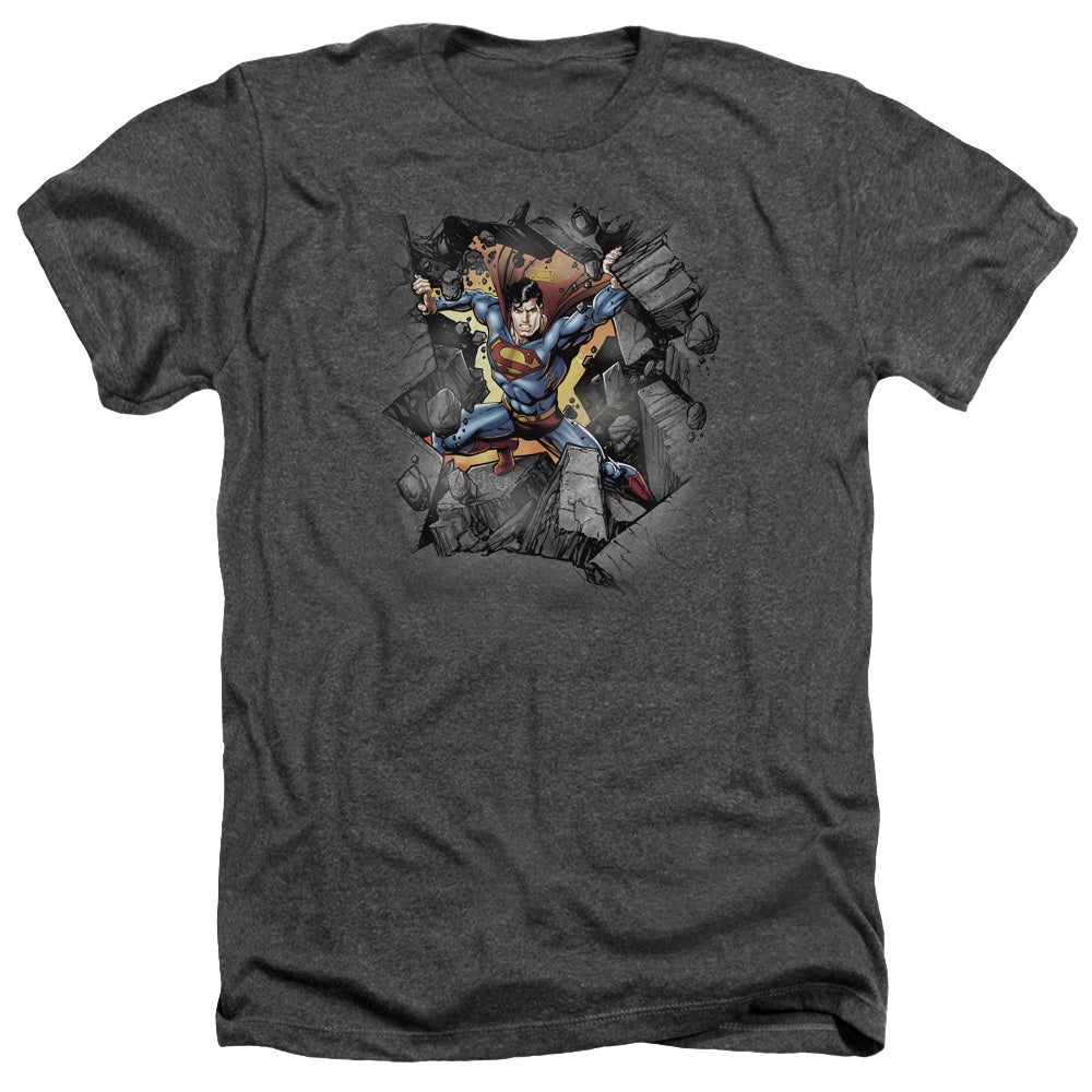 Superman Break On Through Licensed Adult Unisex T-Shirt Heather Tee LG