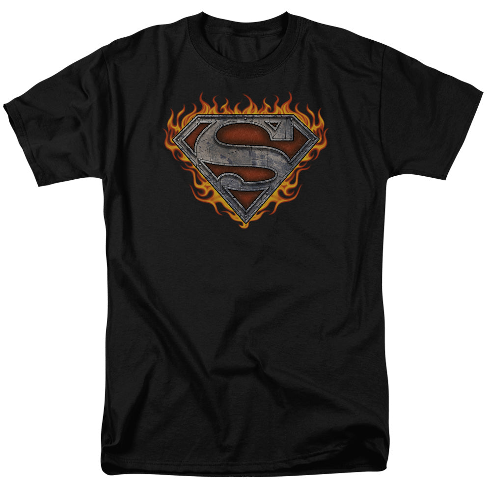Superman Iron Fire Shield Licensed Adult Unisex T-Shirt Regular Fit Tee SM-3X