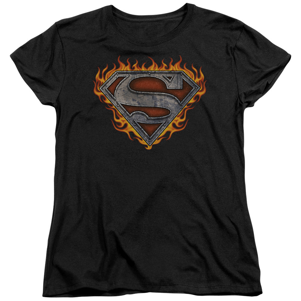 Superman Iron Fire Shield Licensed Women's T-Shirt Regular Fit SM