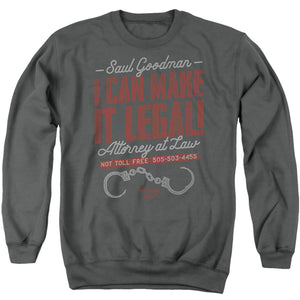AN OFFCIALLY LICENSED BREAKING BAD MAKE IT LEGAL ADULT UNISEX CREWNECK SWEATSHIRT CHARCOAL