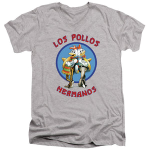 AN OFFCIALLY LICENSED BREAKING BAD LOS POLLOS HERMANOS MEN'S V-NECK T-SHIRT ATHLETIC HEATHER