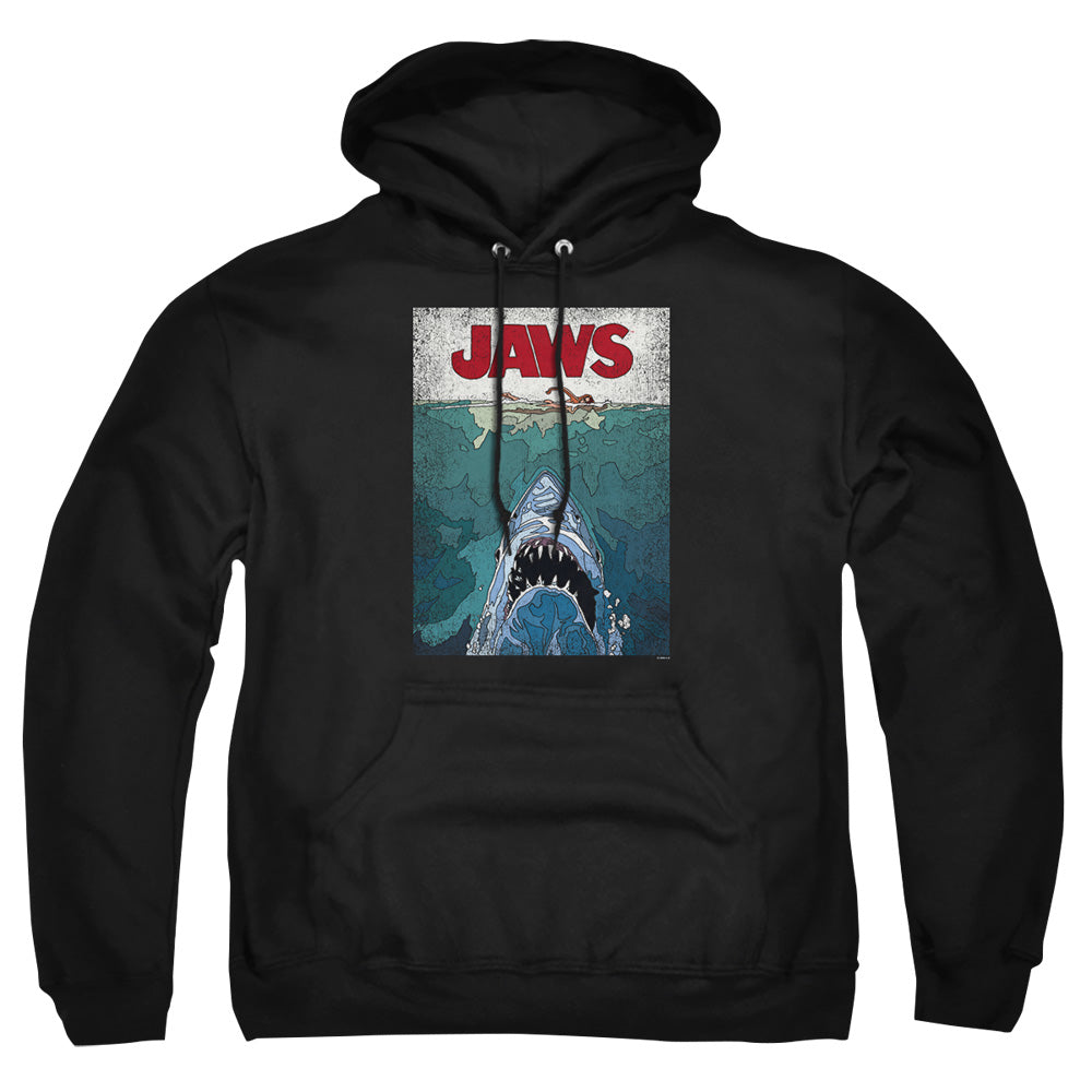 AN OFFCIALLY LICENSED JAWS LINED POSTER ADULT UNISEX PULLOVER HOODIE BLACK