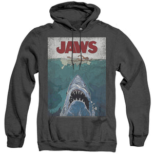 AN OFFCIALLY LICENSED JAWS LINED POSTER ADULT UNISEX HEATHER PULLOVER HOODIE BLACK