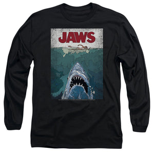 AN OFFCIALLY LICENSED JAWS LINED POSTER MEN'S LONG SLEEVE T-SHIRT BLACK