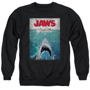 AN OFFCIALLY LICENSED JAWS LINED POSTER ADULT UNISEX CREWNECK SWEATSHIRT BLACK